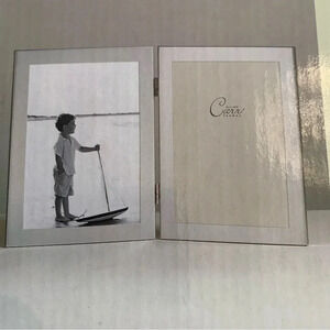 New! Carr Brushed Silver 5x7” Double Photo Frame MCM Burnes of Boston